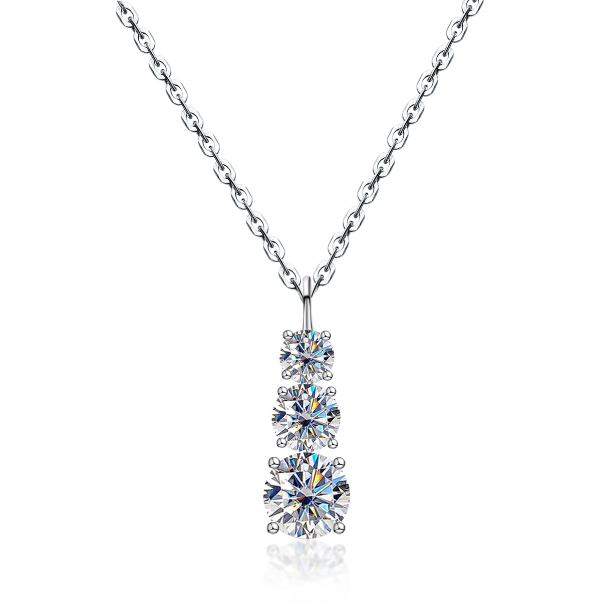 S925 Sterling‑Silver Round Three‑Stone 1.8CT Moissanite Pendant