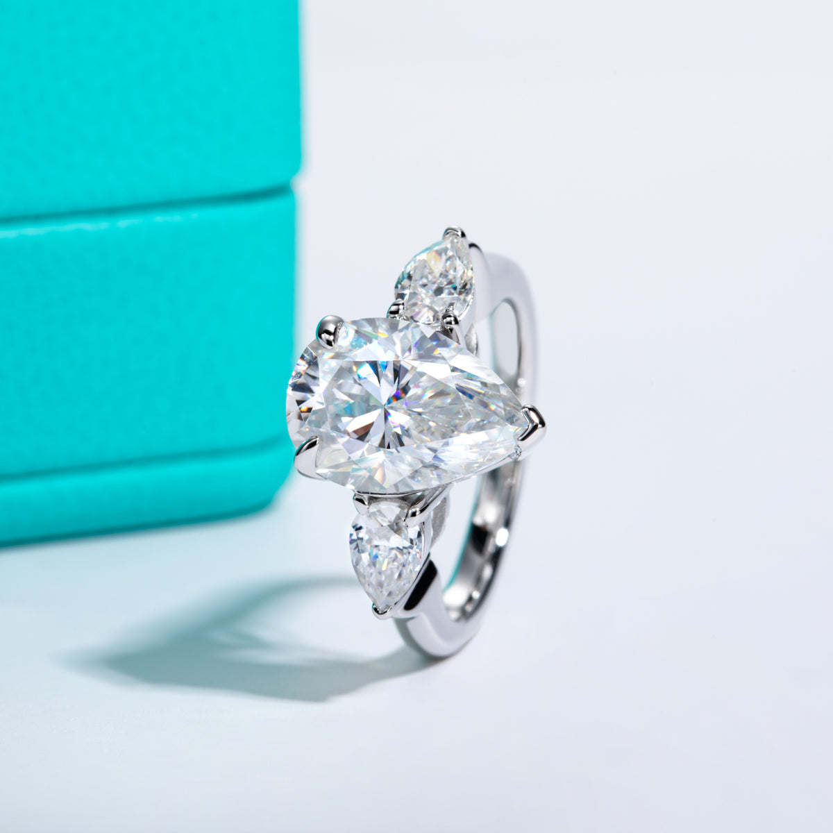 S925‑Silver Moissanite Pear‑Shape Three‑Stone Ring