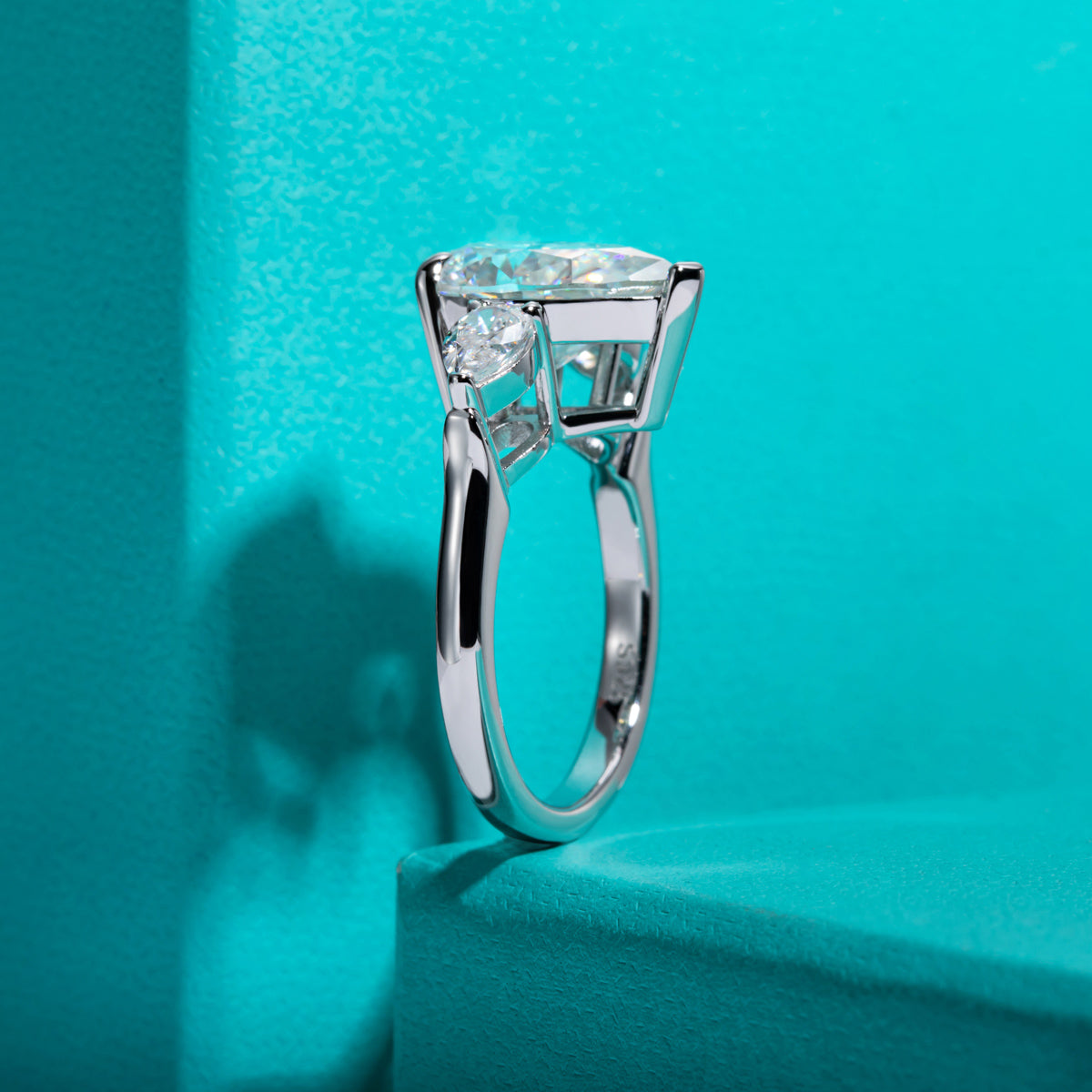 S925‑Silver Moissanite Pear‑Shape Three‑Stone Ring