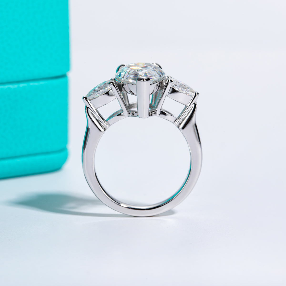 S925‑Silver Moissanite Pear‑Shape Three‑Stone Ring