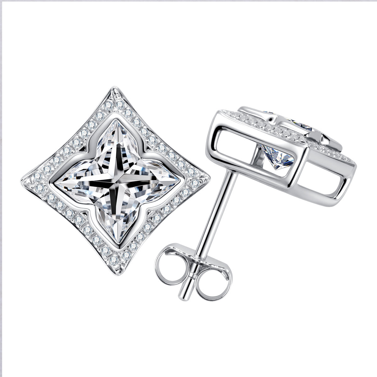 S925‑Silver 1.2 CT Princess‑Cut Moissanite Lily‑Shaped Stud Earrings
