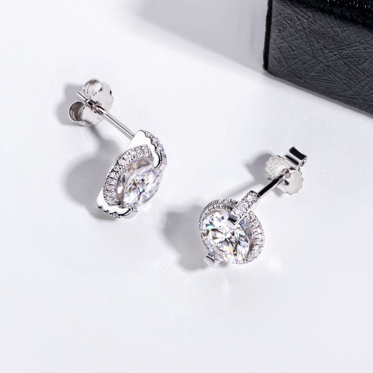 S925‑Silver Round Moissanite Stud Earrings, 1.0 CT