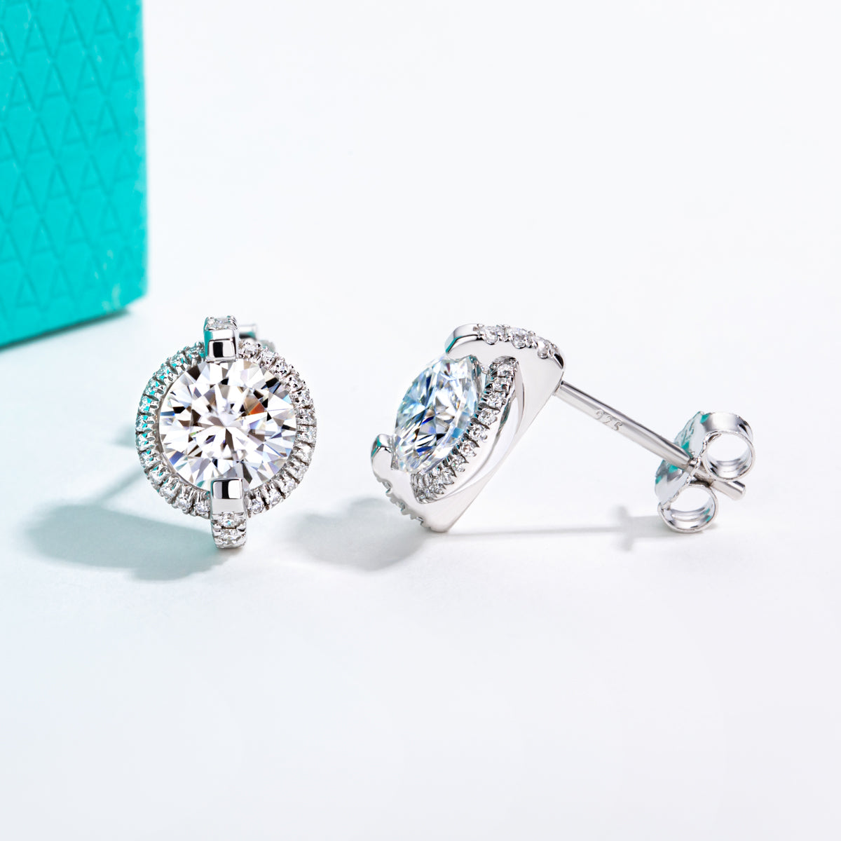 S925‑Silver Round Moissanite Stud Earrings, 1.0 CT