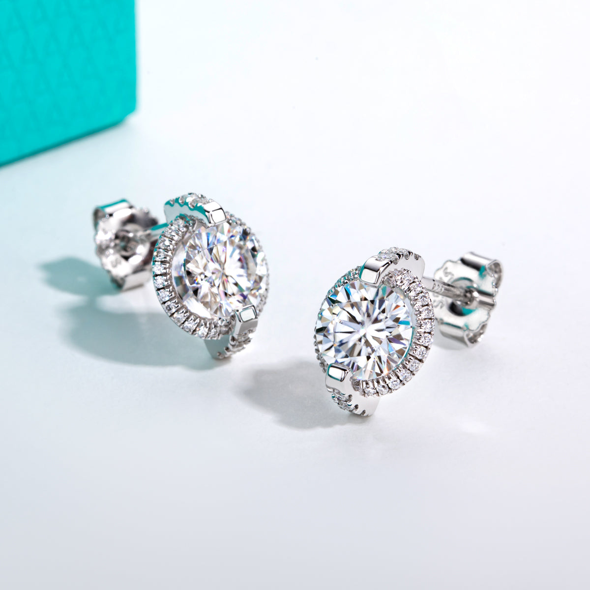 S925‑Silver Round Moissanite Stud Earrings, 1.0 CT