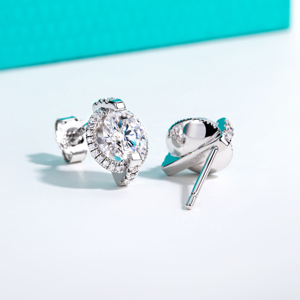 S925‑Silver Round Moissanite Stud Earrings, 1.0 CT