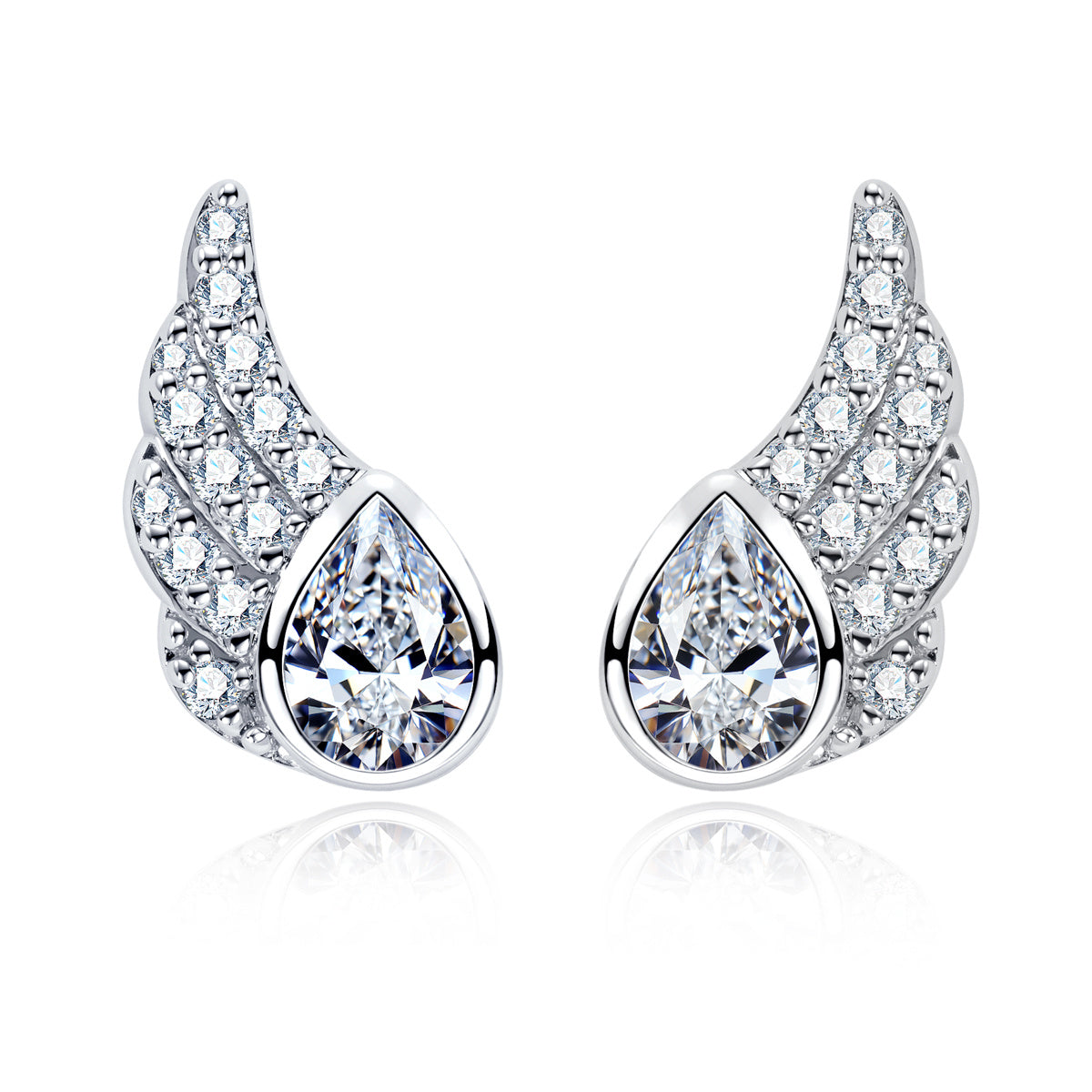 S925 Sterling Silver Angel Wing Water Drop Moissanite Earrings