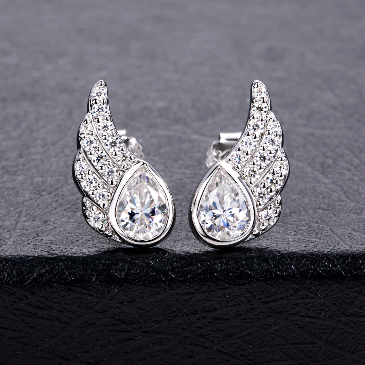 S925 Sterling Silver Angel Wing Water Drop Moissanite Earrings