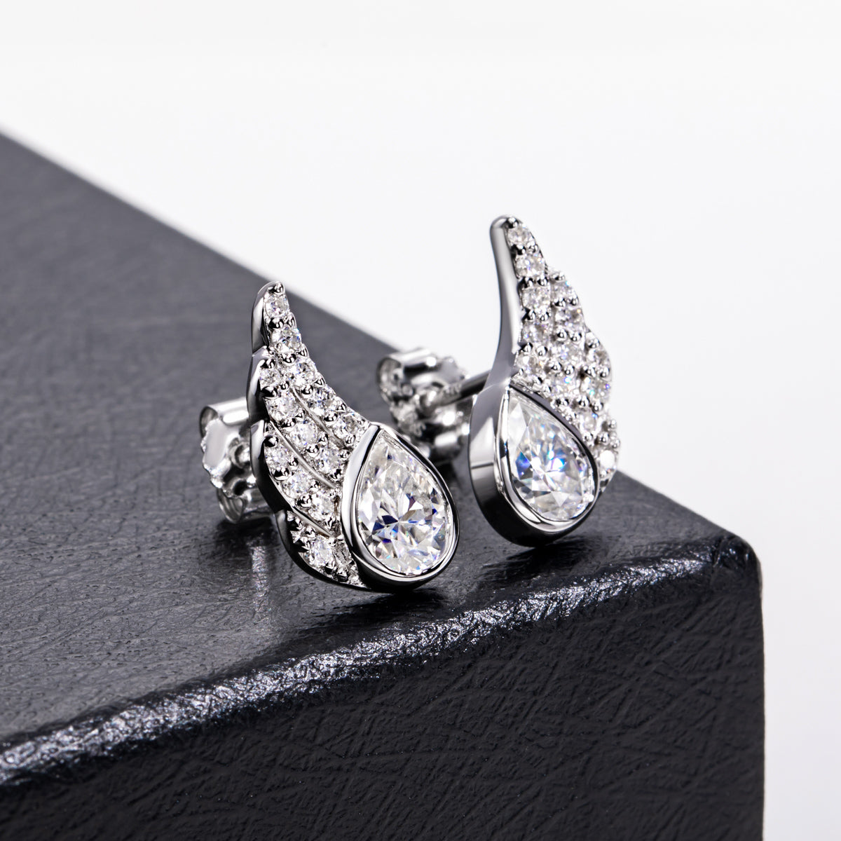 S925 Sterling Silver Angel Wing Water Drop Moissanite Earrings