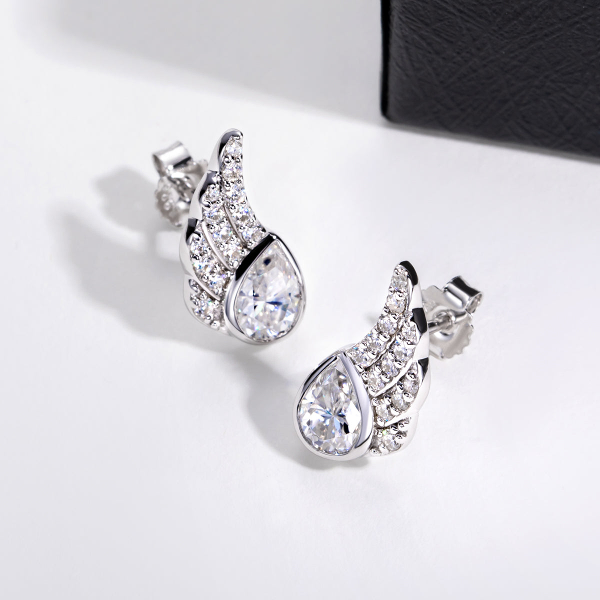 S925 Sterling Silver Angel Wing Water Drop Moissanite Earrings