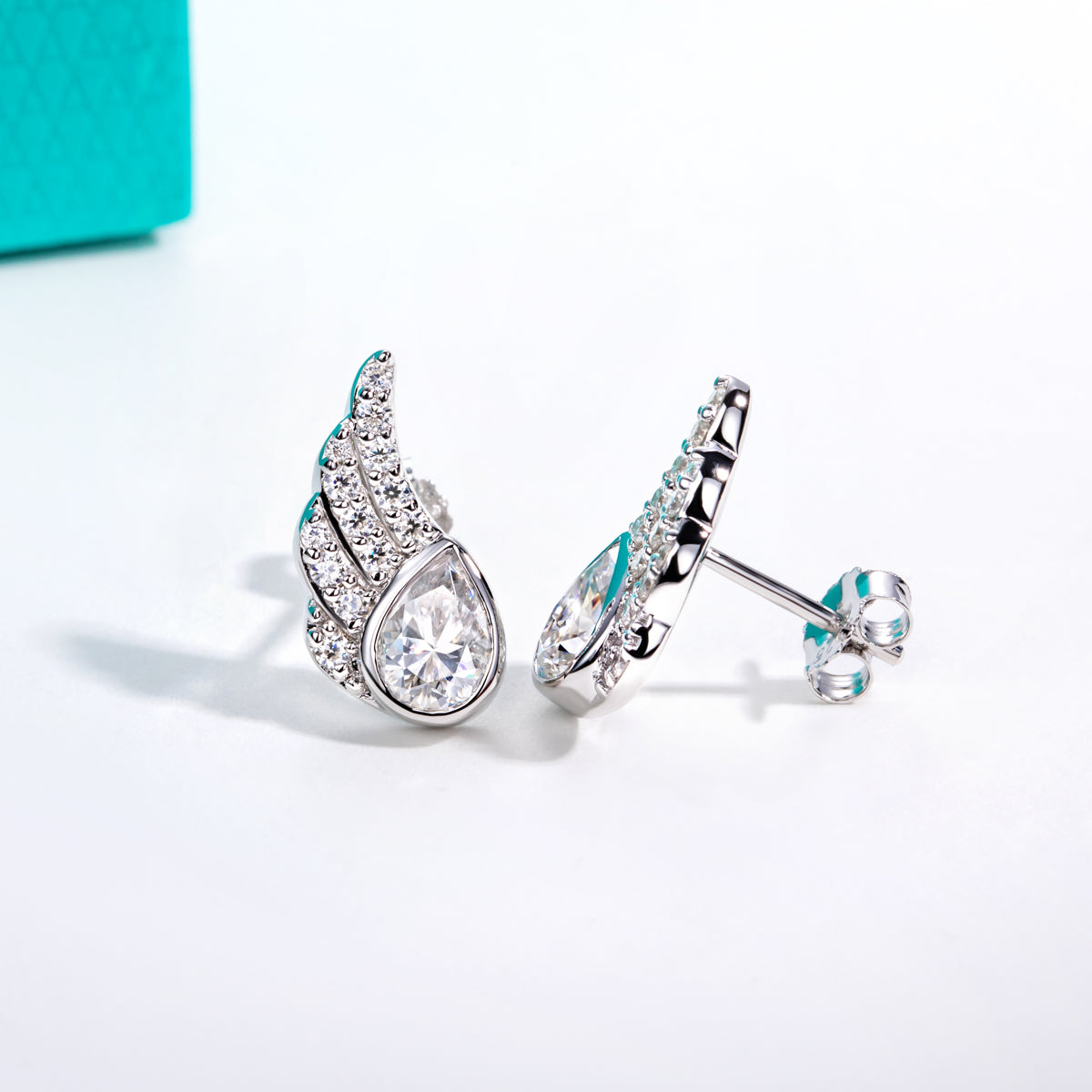S925 Sterling Silver Angel Wing Water Drop Moissanite Earrings