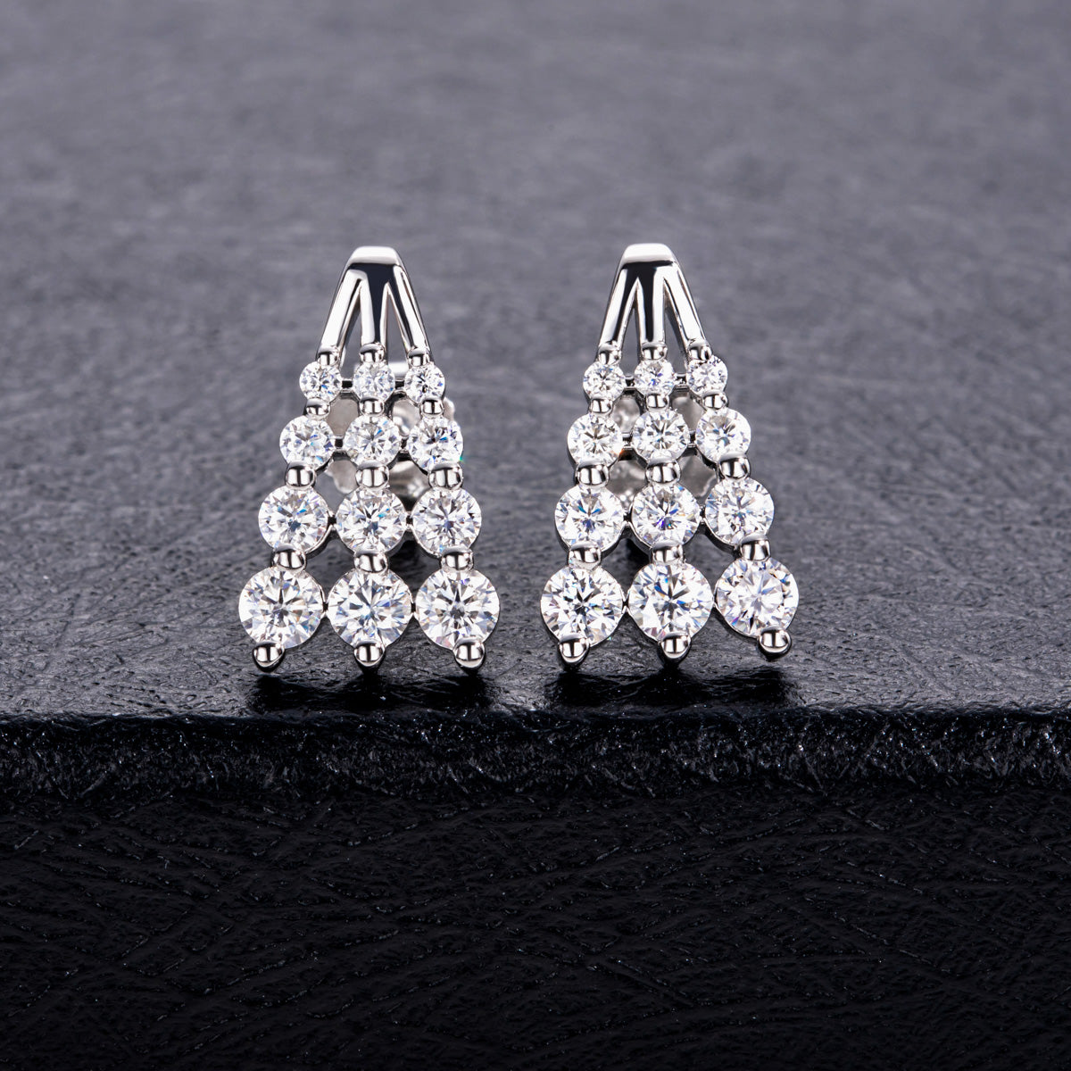 S925‑Silver Moissanite A‑Shape Trapezoid‑Arranged Stud Earrings