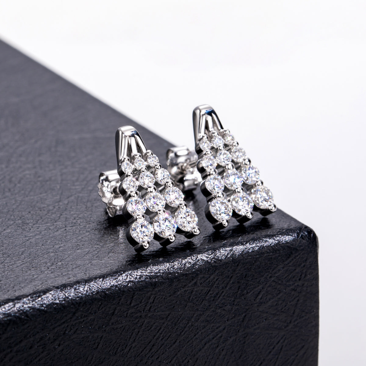 S925‑Silver Moissanite A‑Shape Trapezoid‑Arranged Stud Earrings