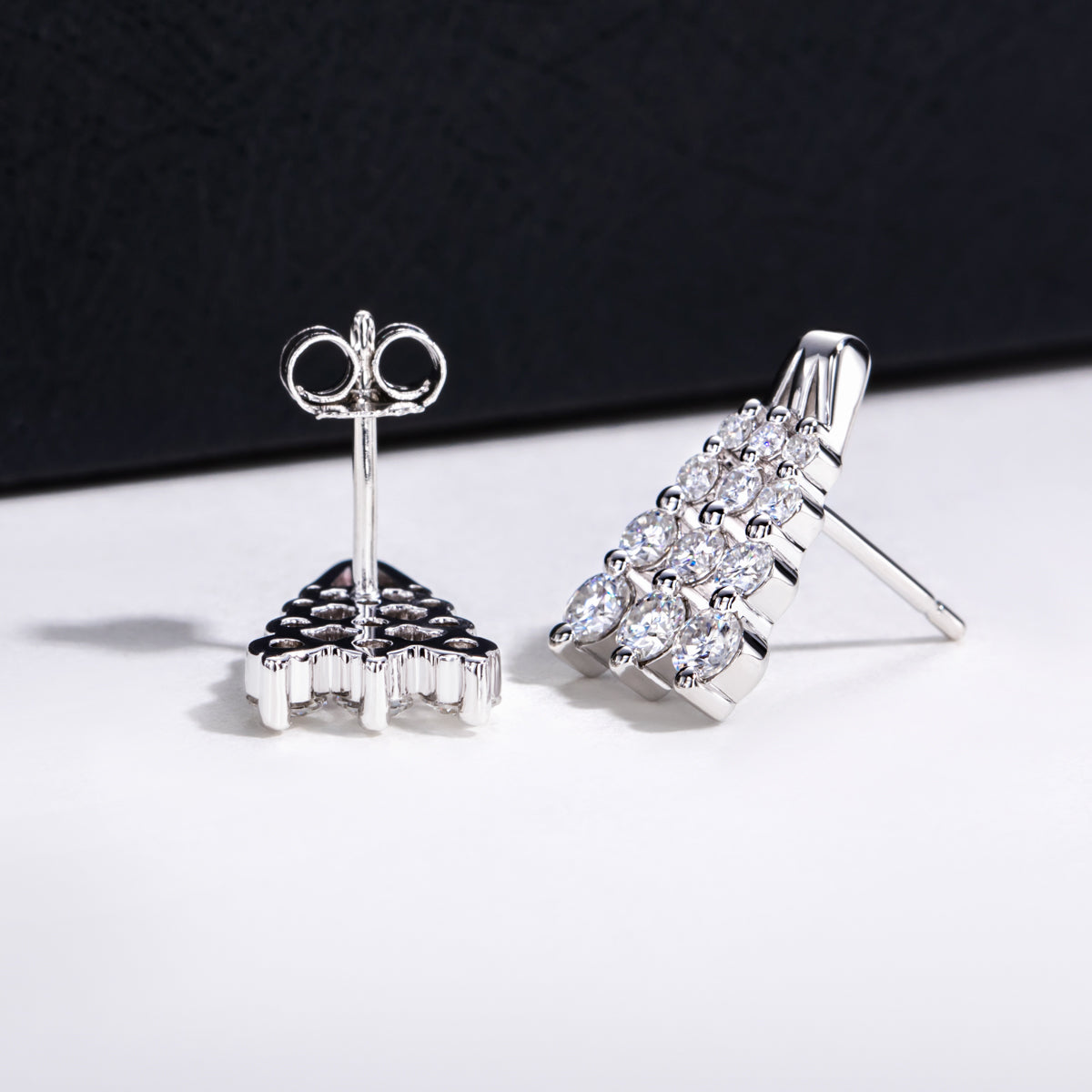 S925‑Silver Moissanite A‑Shape Trapezoid‑Arranged Stud Earrings