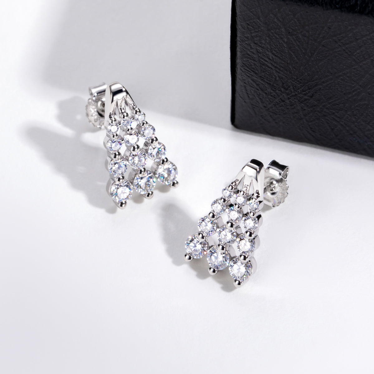 S925‑Silver Moissanite A‑Shape Trapezoid‑Arranged Stud Earrings