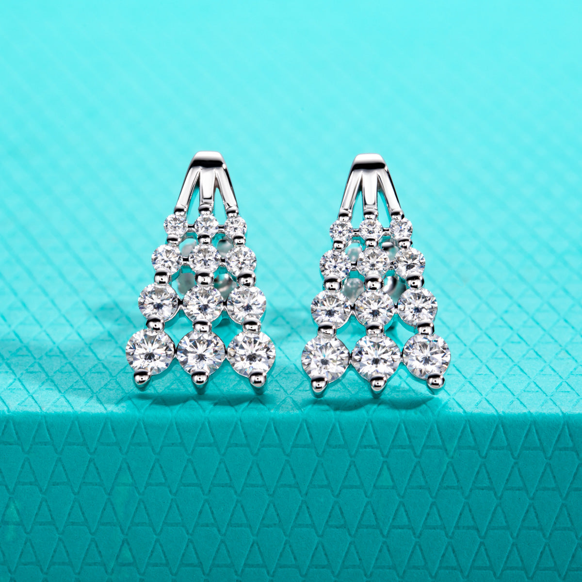 S925‑Silver Moissanite A‑Shape Trapezoid‑Arranged Stud Earrings