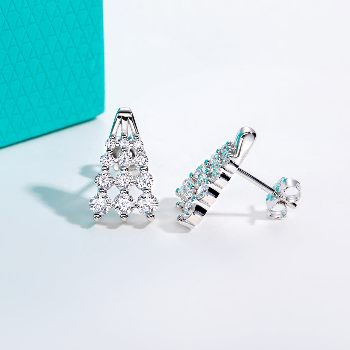 S925‑Silver Moissanite A‑Shape Trapezoid‑Arranged Stud Earrings