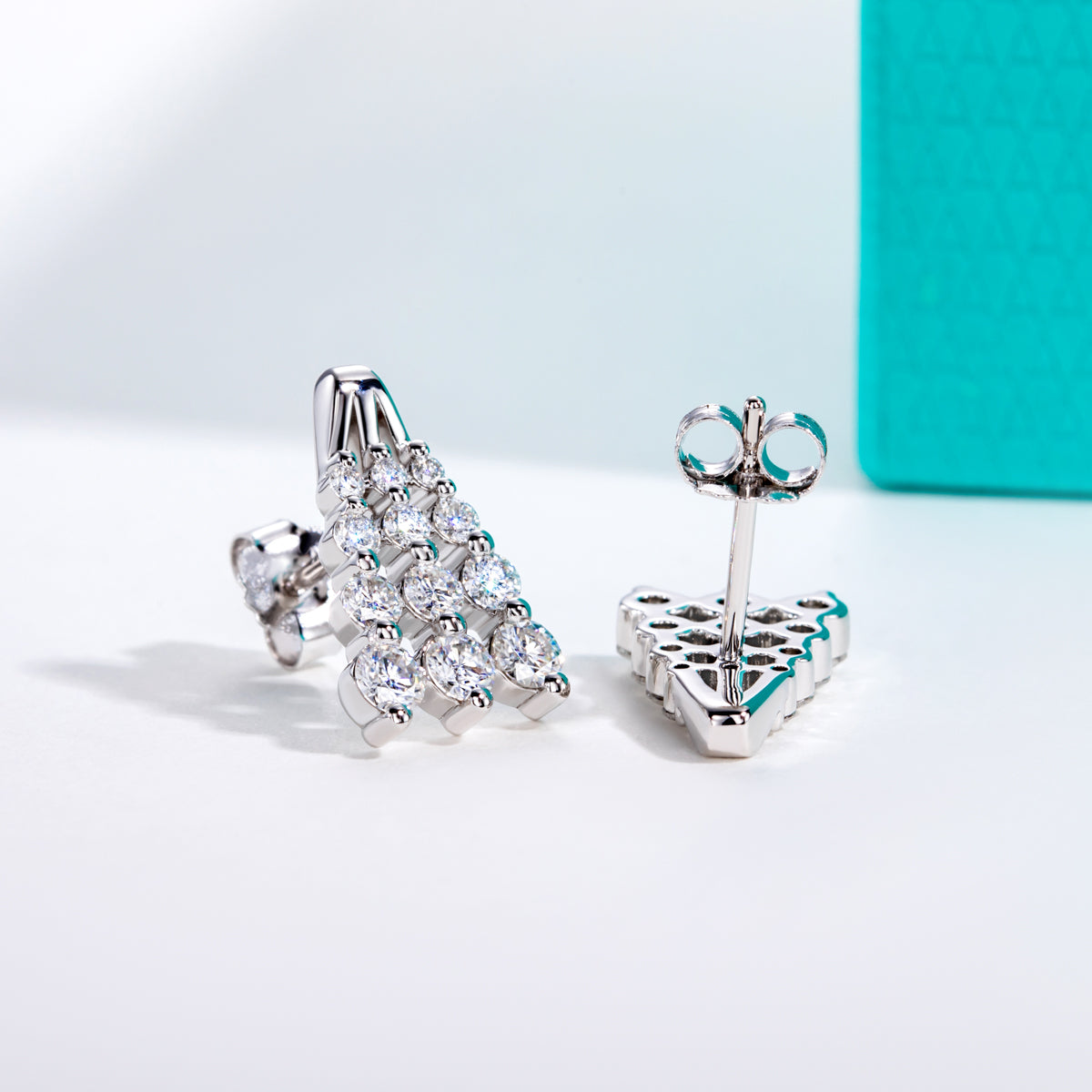 S925‑Silver Moissanite A‑Shape Trapezoid‑Arranged Stud Earrings