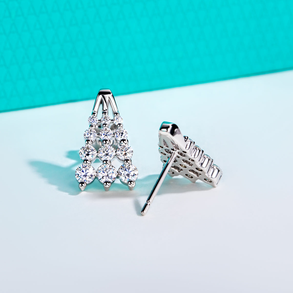 S925‑Silver Moissanite A‑Shape Trapezoid‑Arranged Stud Earrings