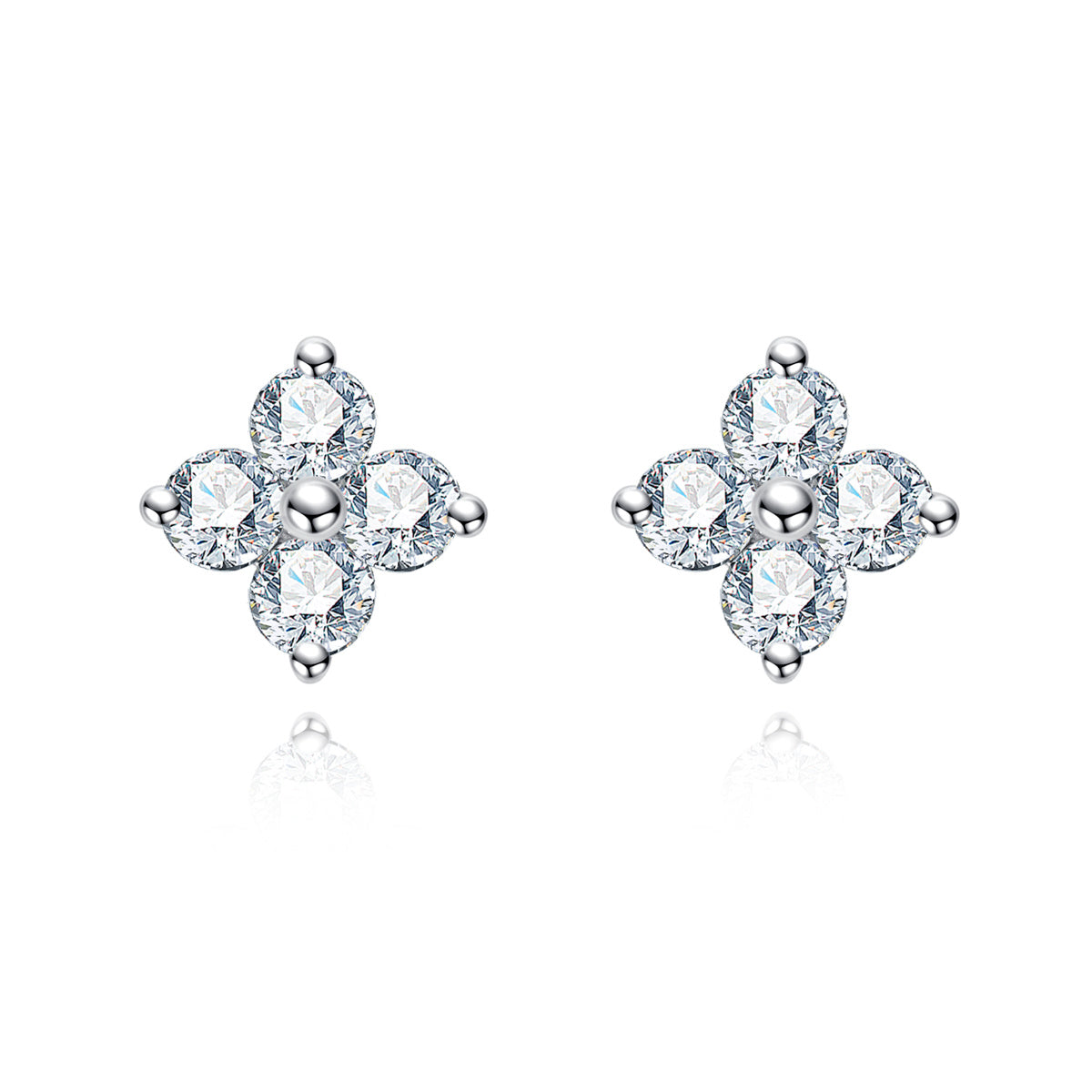 S925 Silver Lucky Four-Leaf Clover Moissanite Stud Earrings