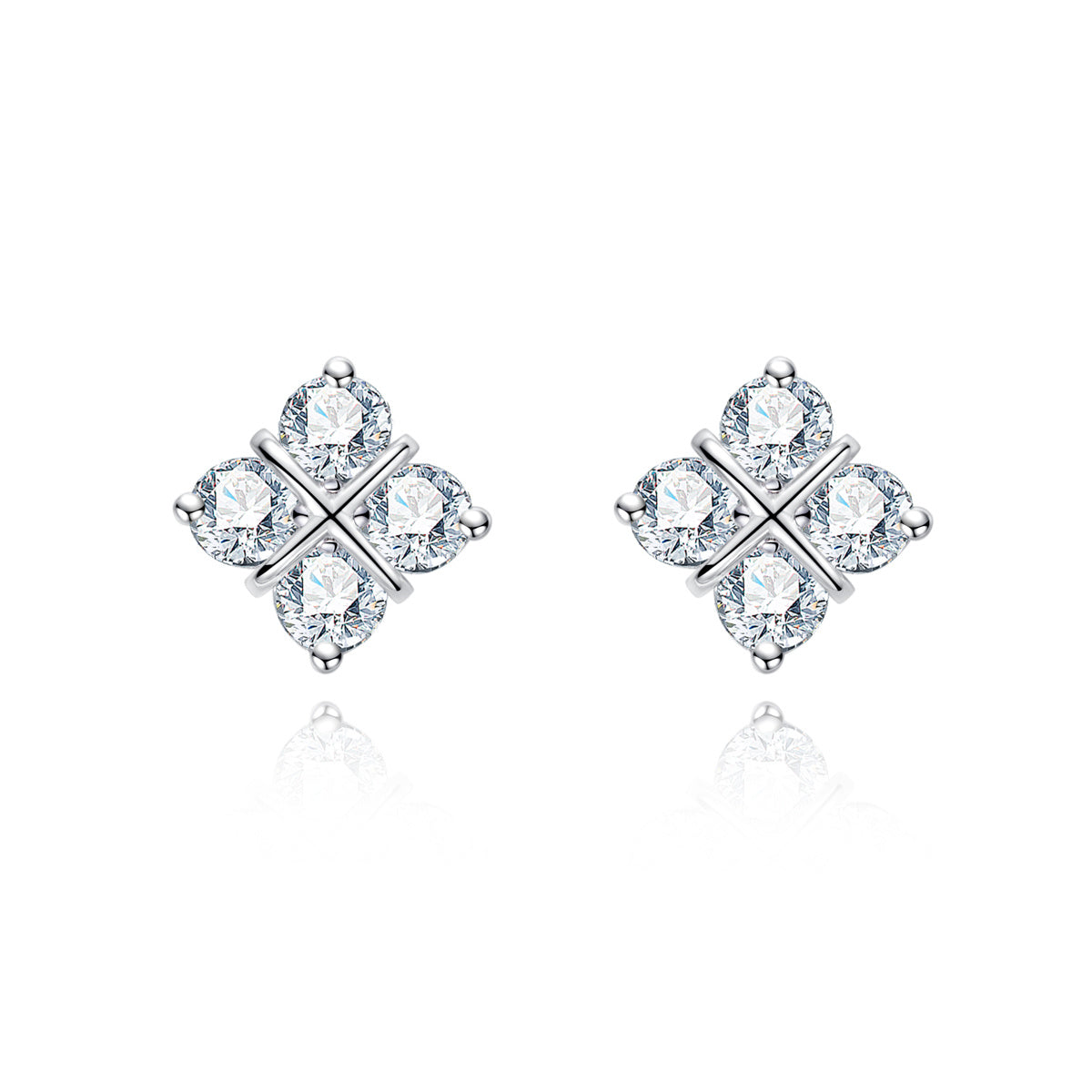 S925 Silver Lucky Four-Leaf Clover Moissanite Stud Earrings