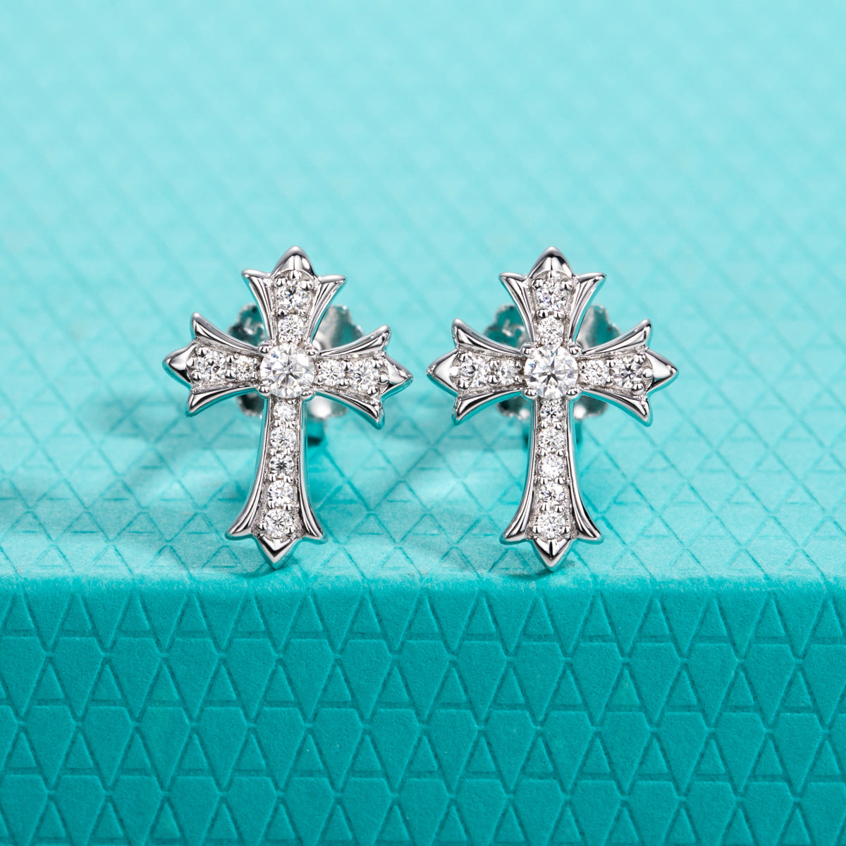 S925 Sterling Silver Long Cross Moissanite Stud Earrings