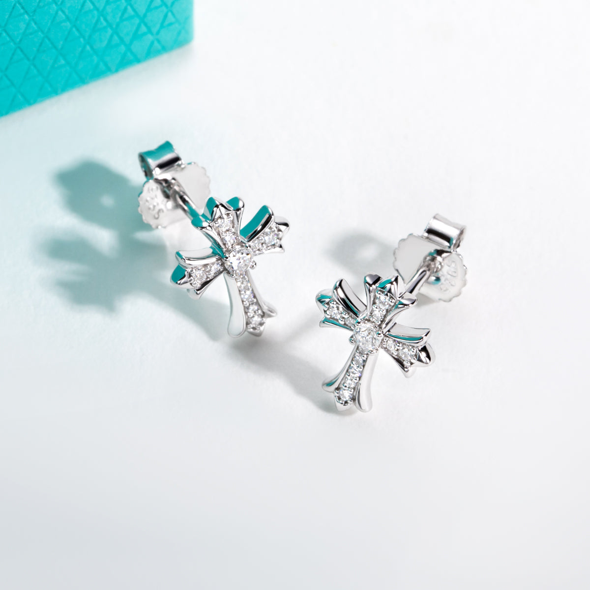 S925 Sterling Silver Long Cross Moissanite Stud Earrings