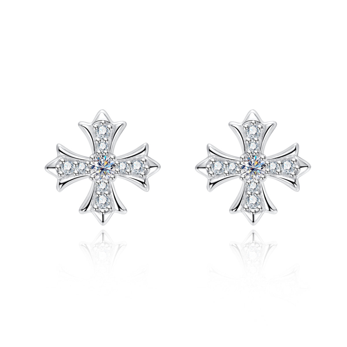 S925 Sterling Silver Moissanite Cross Stud Earrings