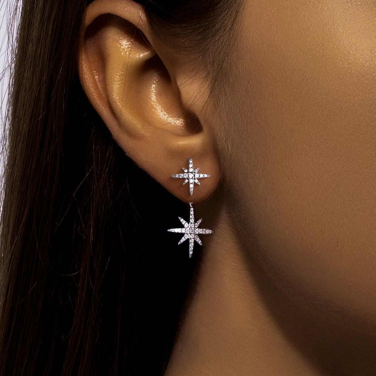 S925 Sterling Silver Moissanite Eight-Pointed Star Earrings