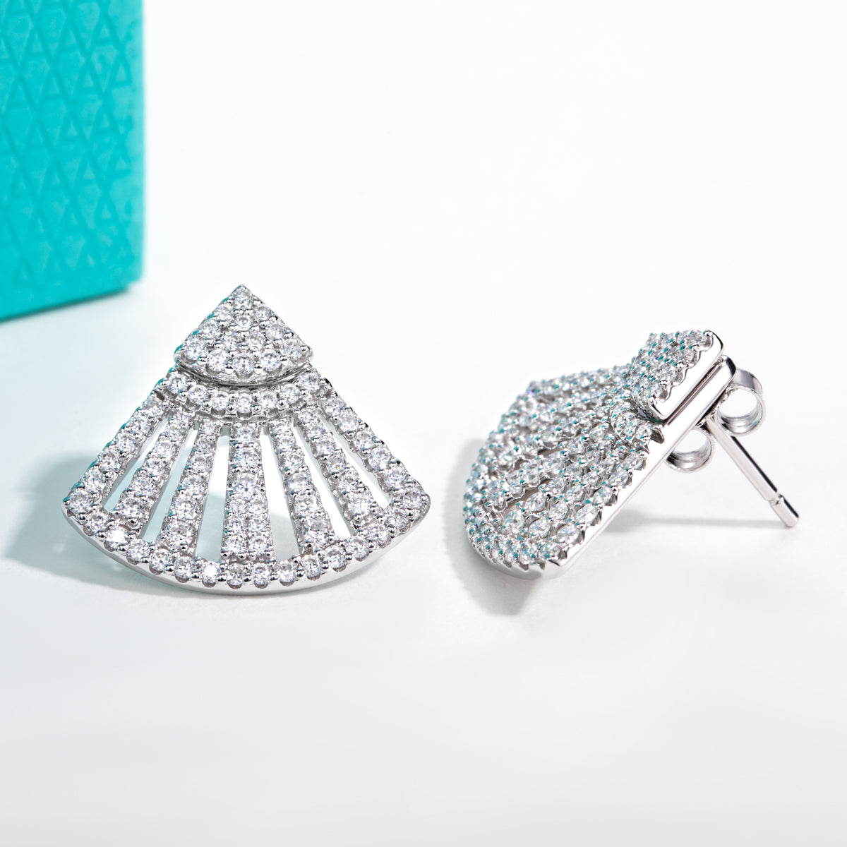 S925 Silver Fan Moissanite Earrings
