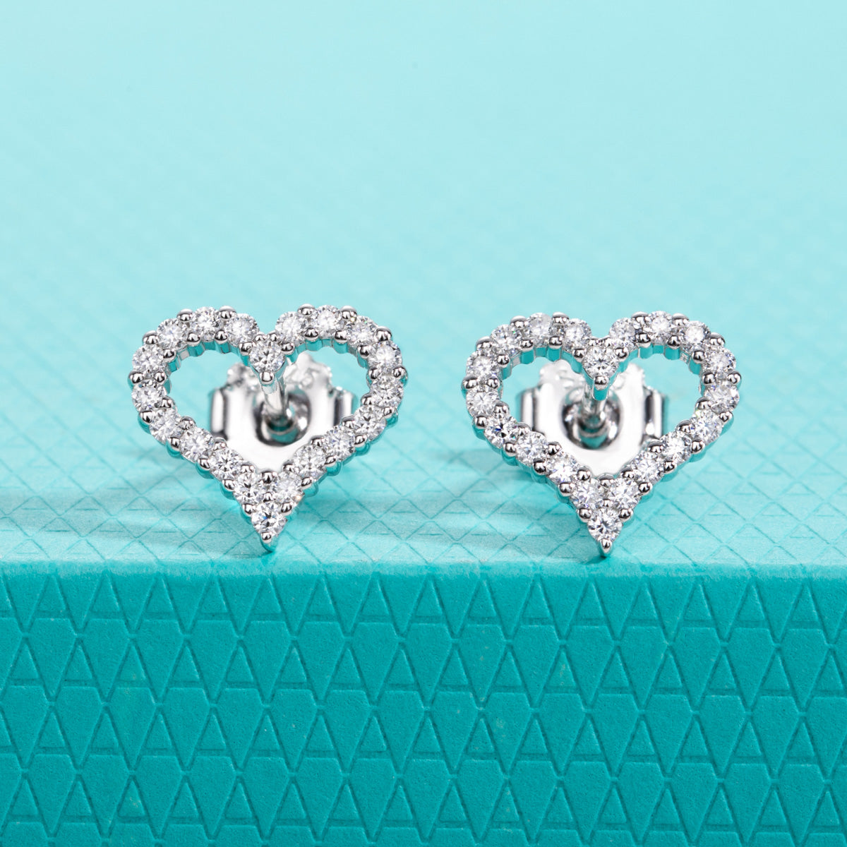 S925 Silver Fully Paved Moissanite Heart Shape Earrings