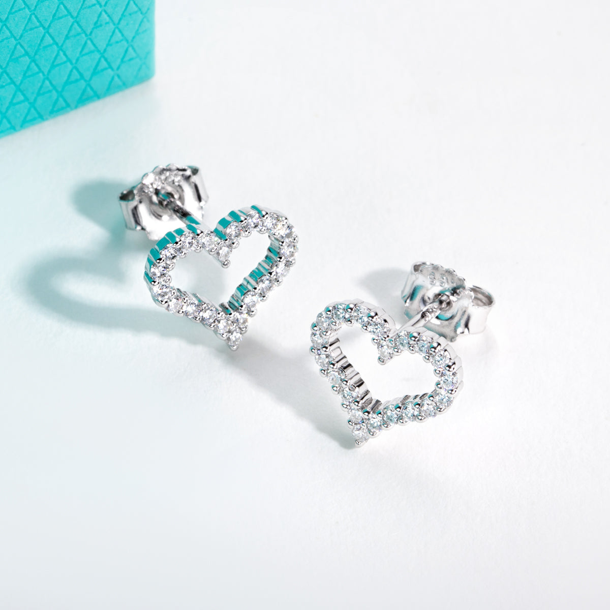 S925 Silver Fully Paved Moissanite Heart Shape Earrings