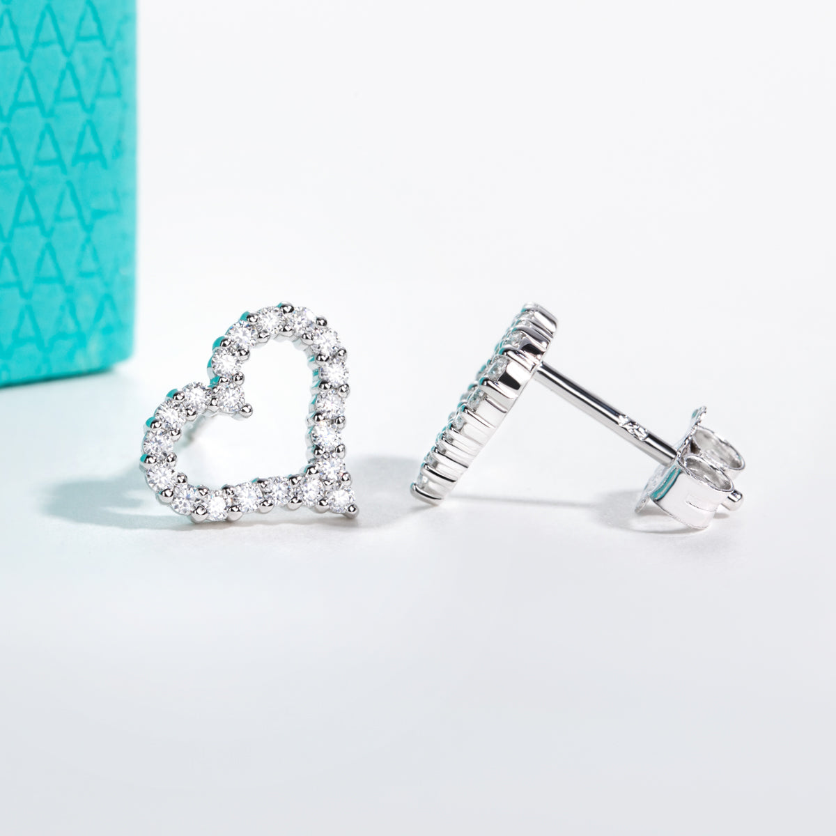S925 Silver Fully Paved Moissanite Heart Shape Earrings
