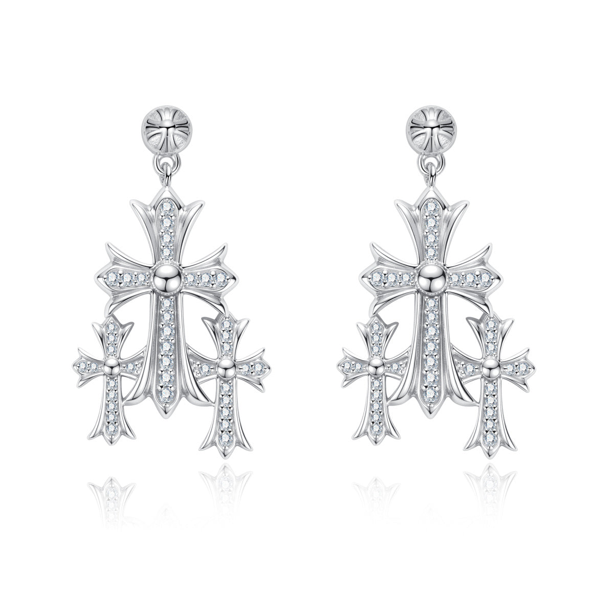 S925 Silver Double Overlapping Cross Moissanite Earrings