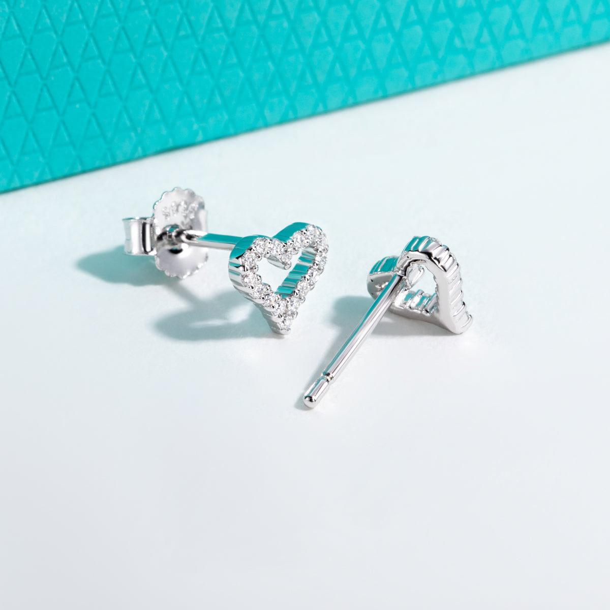 S925 Silver Fully Paved Moissanite Heart Shape Earrings