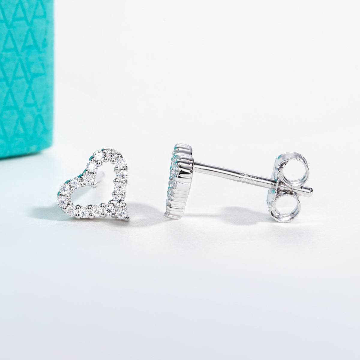 S925 Silver Fully Paved Moissanite Heart Shape Earrings