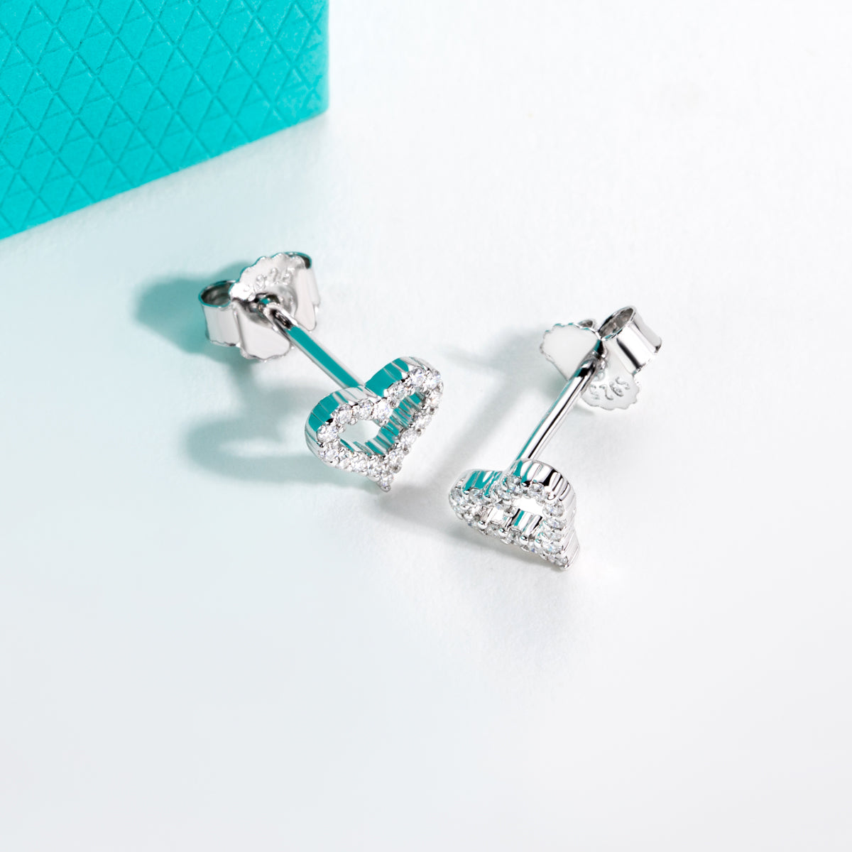 S925 Silver Fully Paved Moissanite Heart Shape Earrings