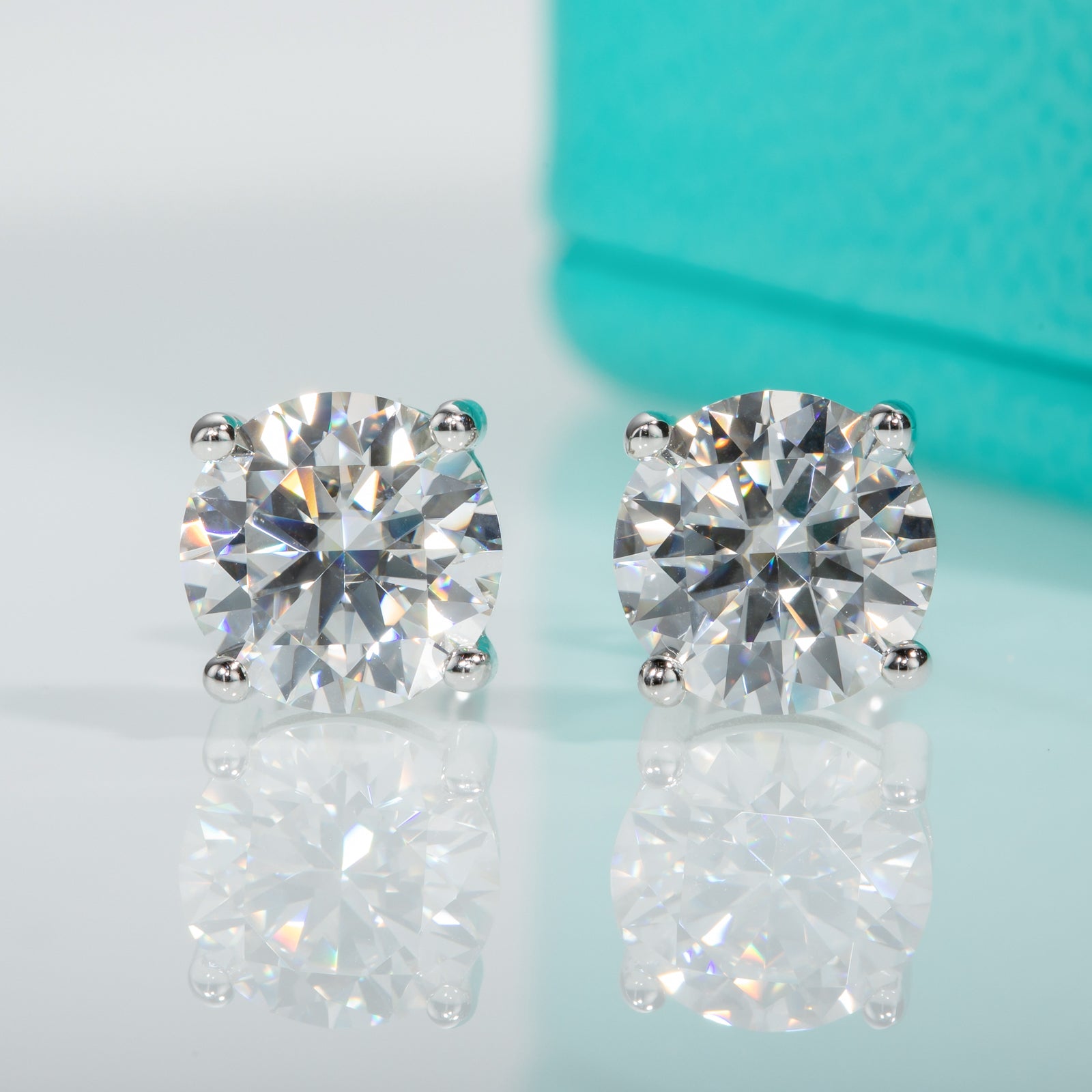 AnuClub 8.0mm Moissanite Total 4 Carat 4 Prong Stud Earrings, D Color Brilliant Round Cut Lab Created Diamond 18K Gold Plated Silver Earrings for Women with Certificate