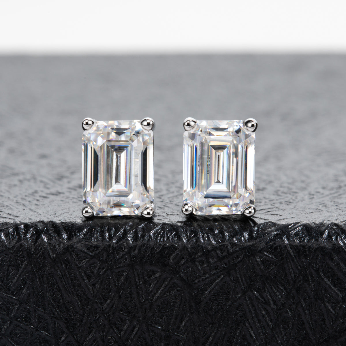 10K Gold Ear Pin Emerald Cut Stud Earrings Luxury Color Stone Earrings