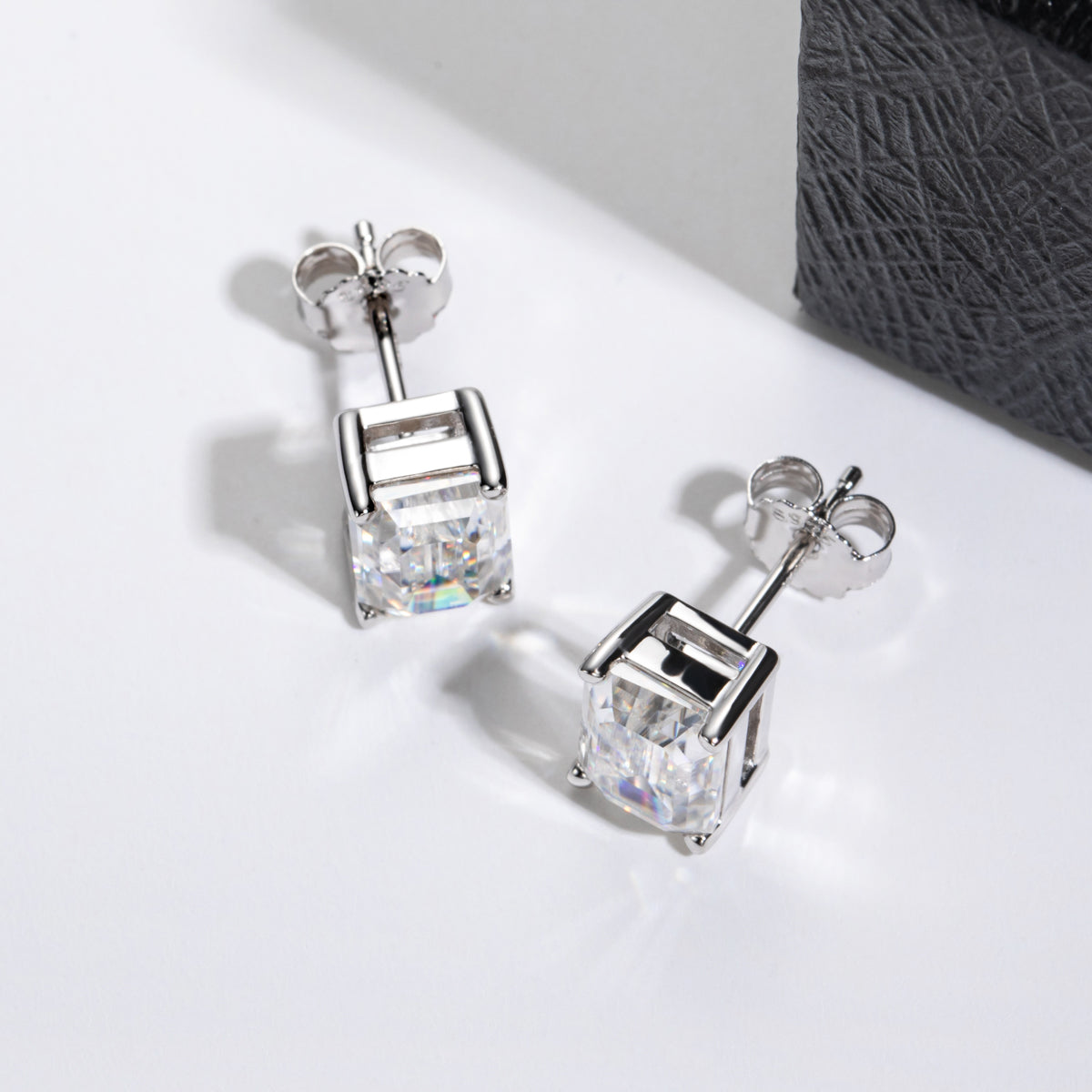 10K Gold Ear Pin Emerald Cut Stud Earrings Luxury Color Stone Earrings