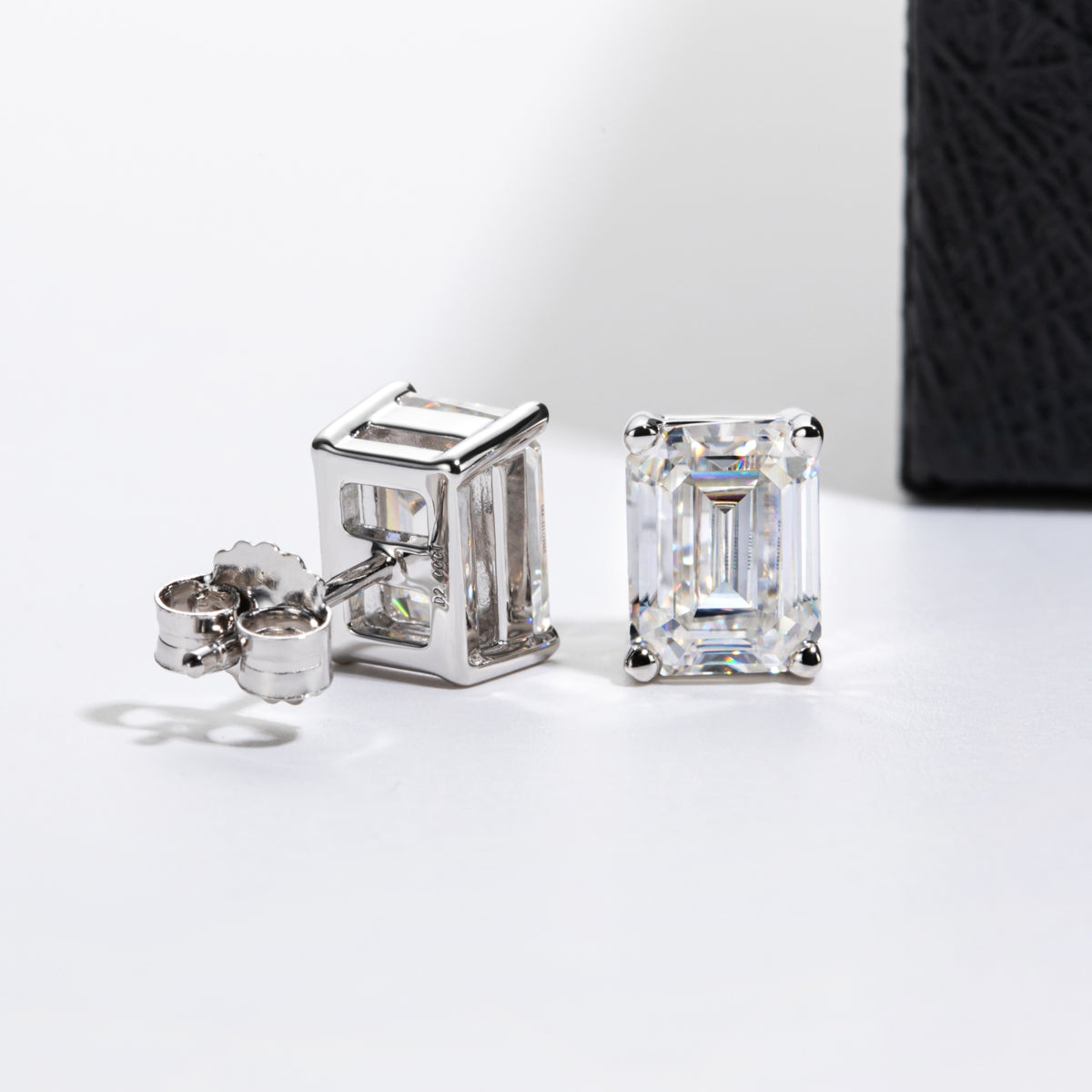 10K Gold Ear Pin Emerald Cut Stud Earrings Luxury Color Stone Earrings