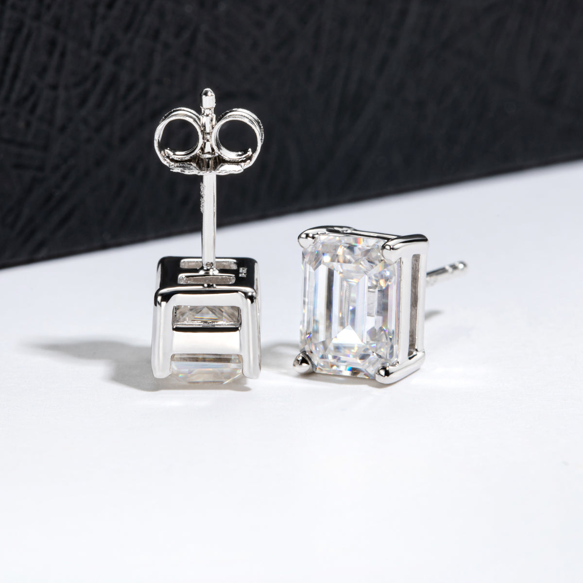 10K Gold Ear Pin Emerald Cut Stud Earrings Luxury Color Stone Earrings