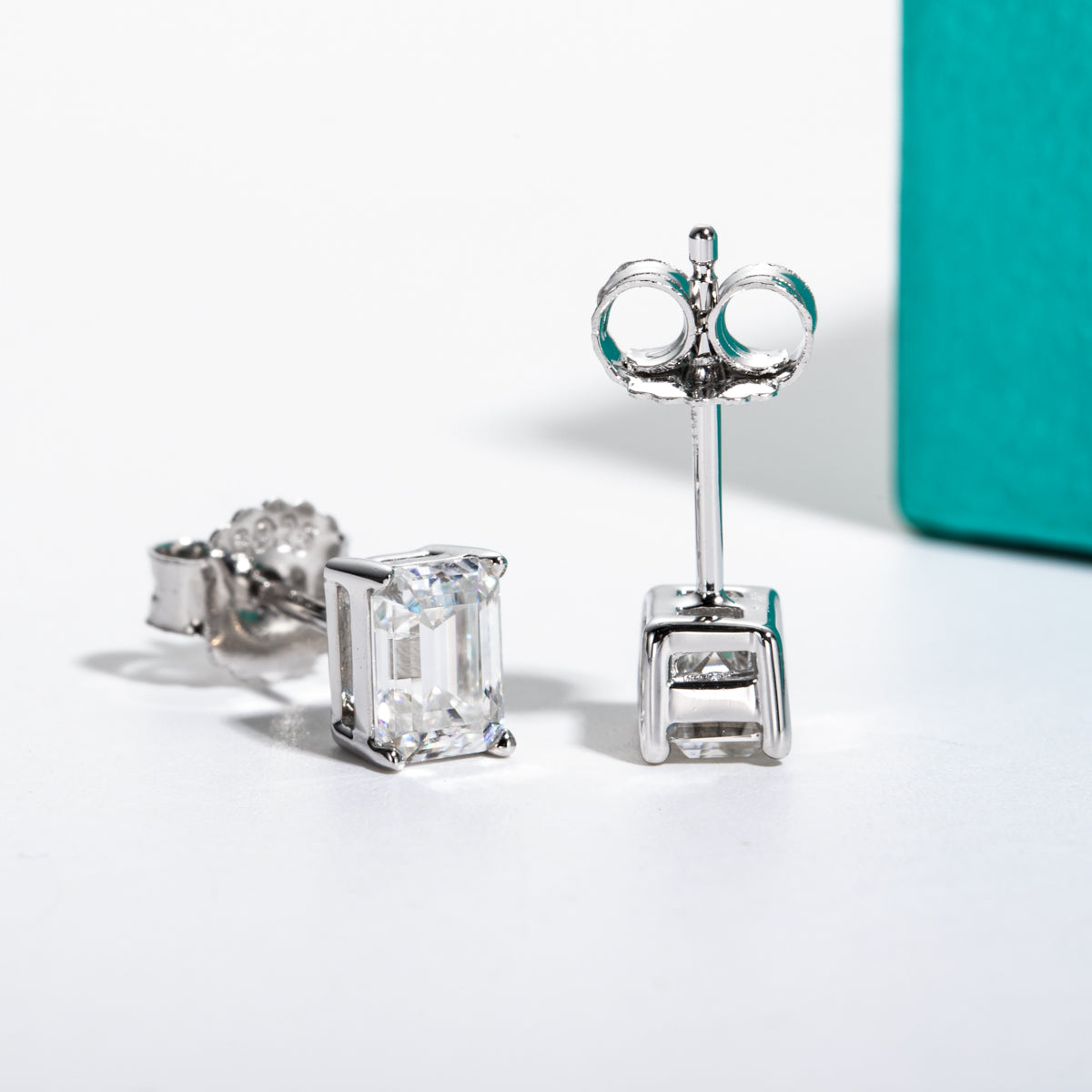 10K Gold Ear Pin Emerald Cut Stud Earrings Luxury Color Stone Earrings