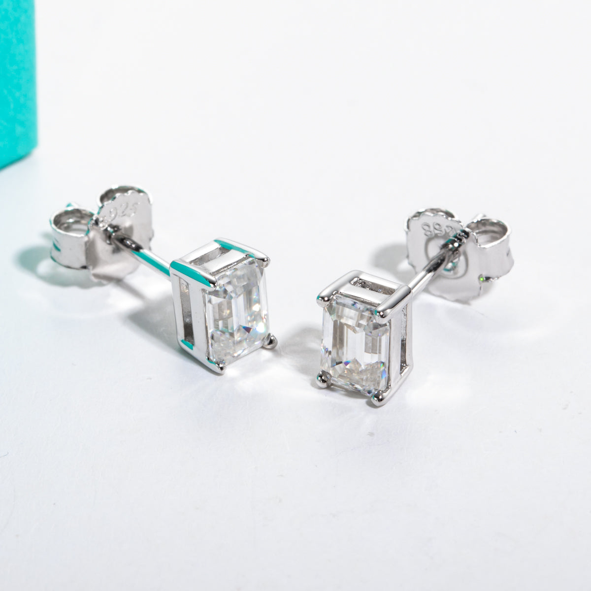 10K Gold Ear Pin Emerald Cut Stud Earrings Luxury Color Stone Earrings