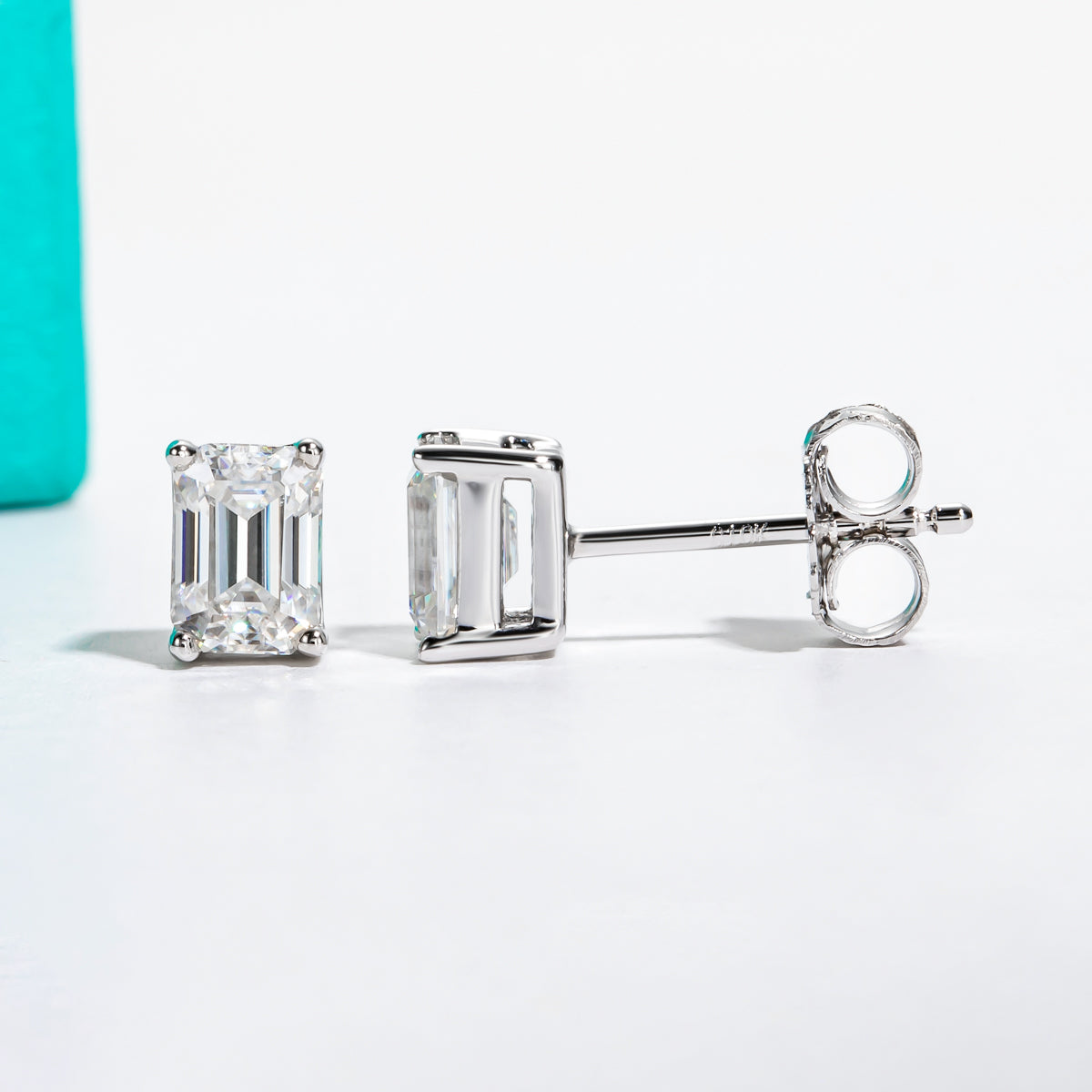 10K Gold Ear Pin Emerald Cut Stud Earrings Luxury Color Stone Earrings