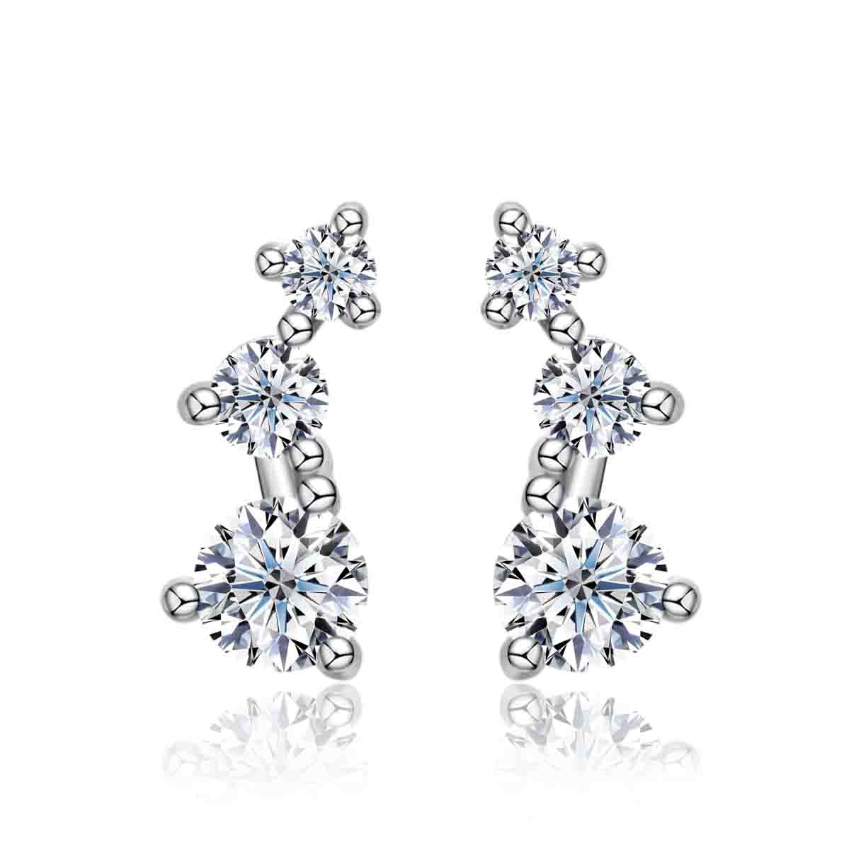 3.5mm Three Stone Moissanite Earrings S925 Silver Studs