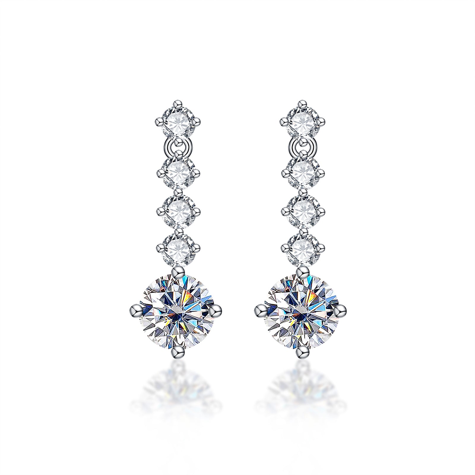 AnuClub 6.5mm Moissanite Drop Earrings,Total 2.68ct D Color Round Cut Sterling Silver Dangle Earrings for Women With Certificate