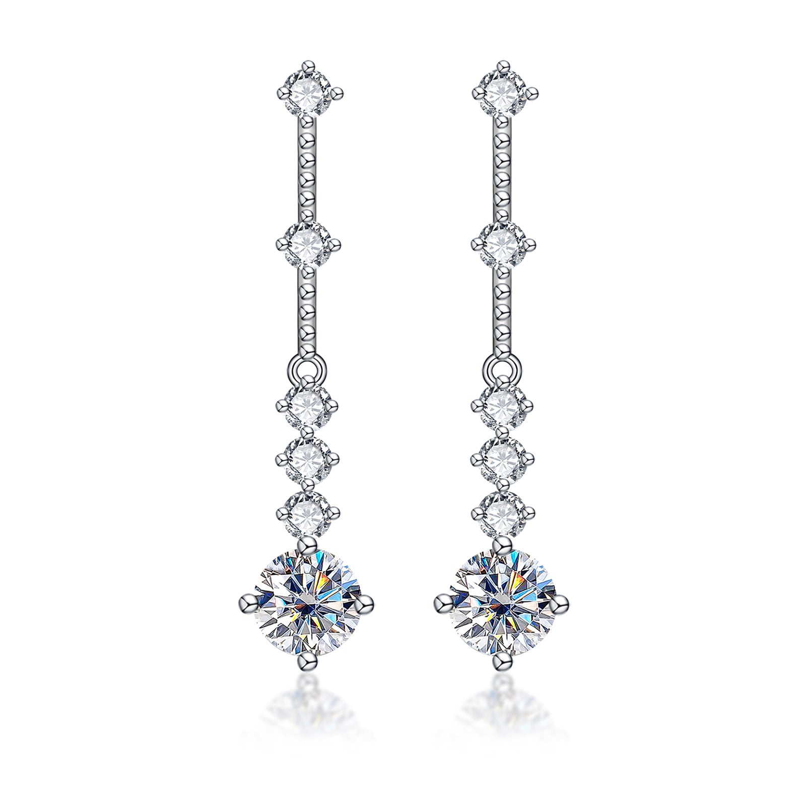AnuClub 6.5mm Moissanite Drop Earrings,Total 2.88 Carat D Color Round Cut Sterling Silver Dangle Earrings for Women With Certificate