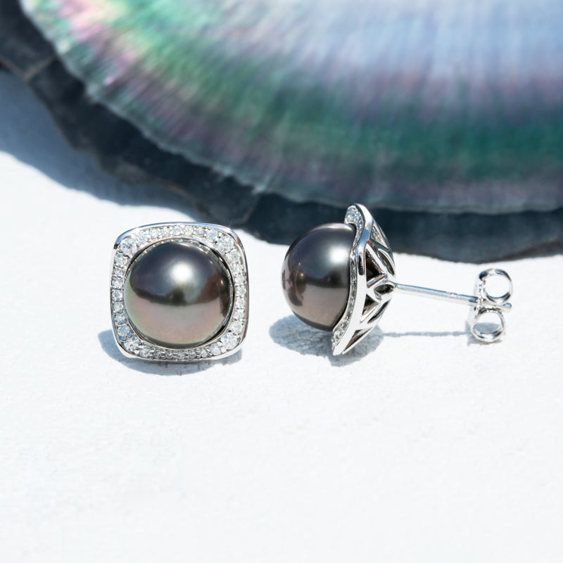 AnuClub Tahitian Black Pearl Earrings (9-10MM)