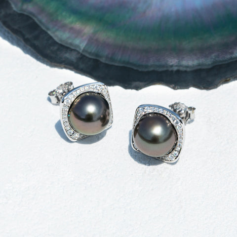 AnuClub Tahitian Black Pearl Earrings (9-10MM)