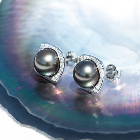 AnuClub Tahitian Black Pearl Earrings (9-10MM)